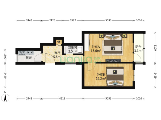 东经路19号院 2室1厅 南 北