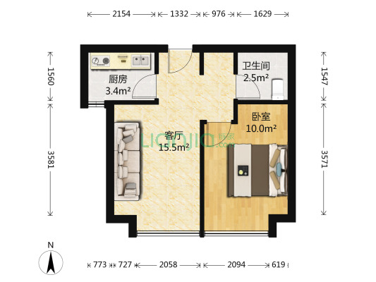 新建公寓 楼层好 南向 双气 采光无遮挡