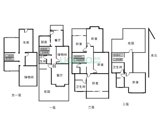 双拼别墅，端头户型，独门独户，户型方正带转角大花园