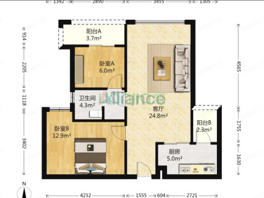 中建华府锦城 2室1厅 北