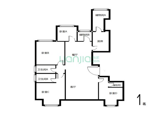 万达公馆 4室2厅 南 北