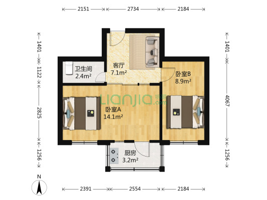 鑫欣小区 2室1厅 南