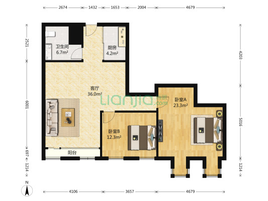 120平空间大，居住舒适，总房款较少，适合过渡。