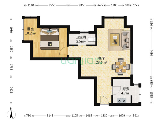 浐灞半岛A6区 1室1厅 南