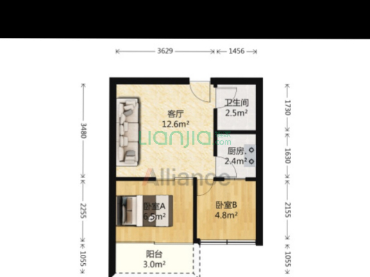 汉唐蜜园 2室1厅 西南