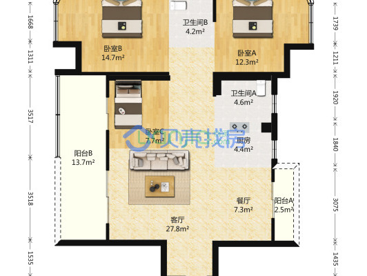 融信湾花园 端头大三房户型 三面采光