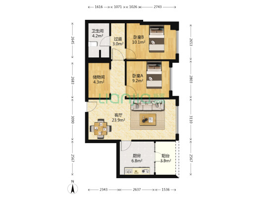 东城区东方银座2居落地飘窗+格局方正户+采光视野好